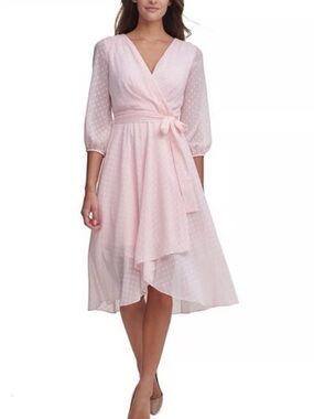 Tommy Hilfiger Soft Pastel PinkDot Wrap-Style Women Dress